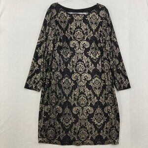 Jessica Howard size 18W Black Brown Damask Print Stretch Knit Dress Office